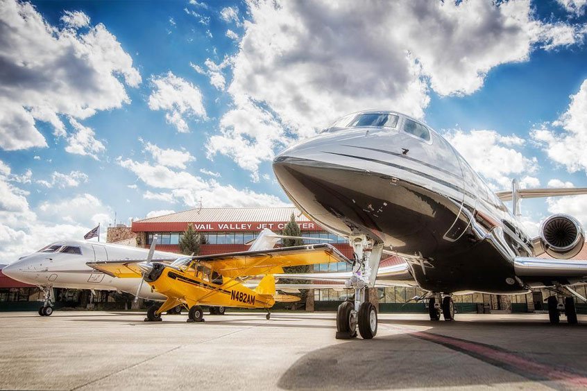 Private jets parked on the apron at Eagle County Airport